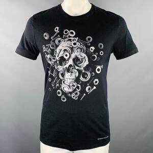 ALEXANDER MCQUEEN Size L Black Grey Skull Print Cotton Crew Neck T-shirt
